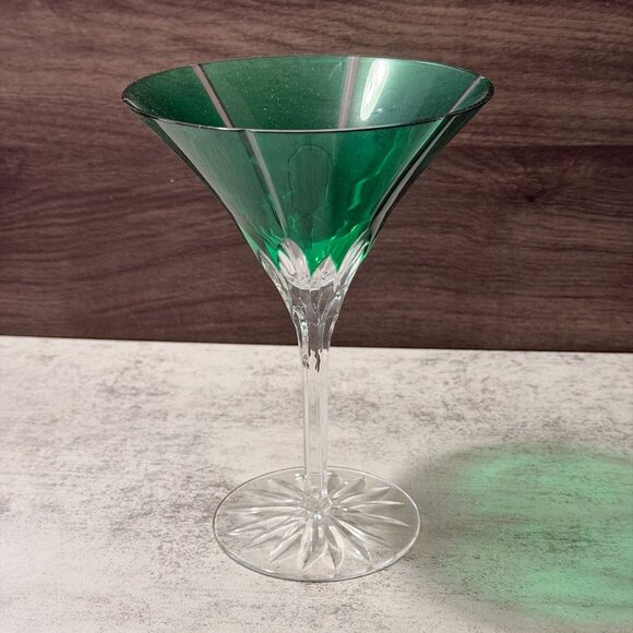 Vintage 80s Ajka Castille Albinka Green Cut to Clear S/Four Martini Glasses MINT - Picture 5 of 11